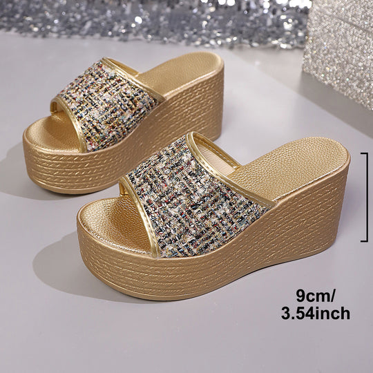 Damen Plateau-Pantoletten mit modischem Glitzerdetail und komfortablem Fußbett EB