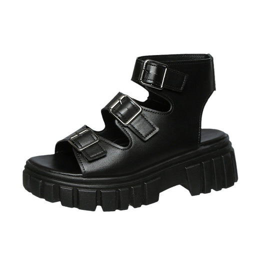 Damen Wedge-Sandalen mit mehreren verstellbaren Schnallen und robustem Plateau EB