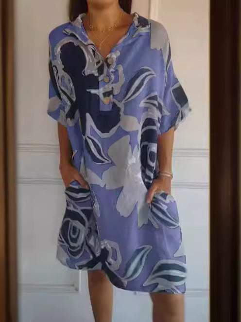 Damen lässiges Kapuzenkleid mit floralem Design EB