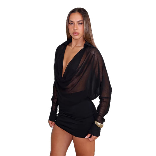 Damen Langärmliges Schmeichelkleid mit sexy V-Ausschnitt und Wickeldetail EB
