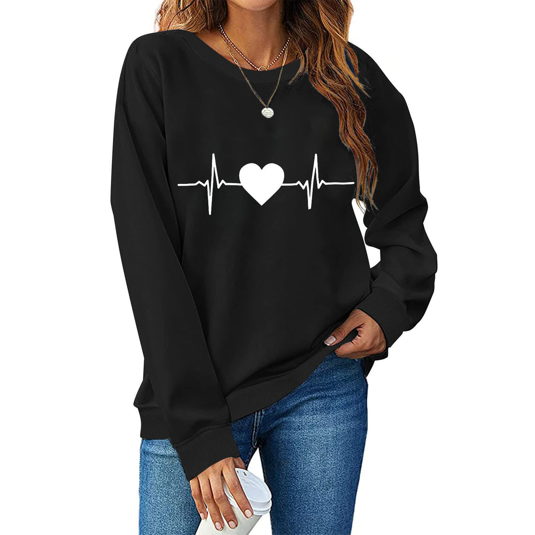 Damen Sweatshirt mit kreativem Herzschlag-Design EB