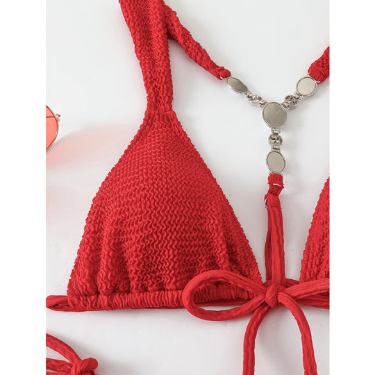Damen Triangelbikini mit raffinierten Knoten und hochwertigem Häkel-Design EB