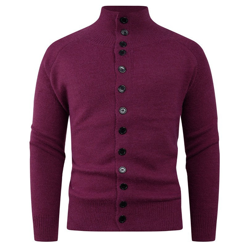 Herren Strickjacke mit modernem Stehkragen und Knopfverschluss EB