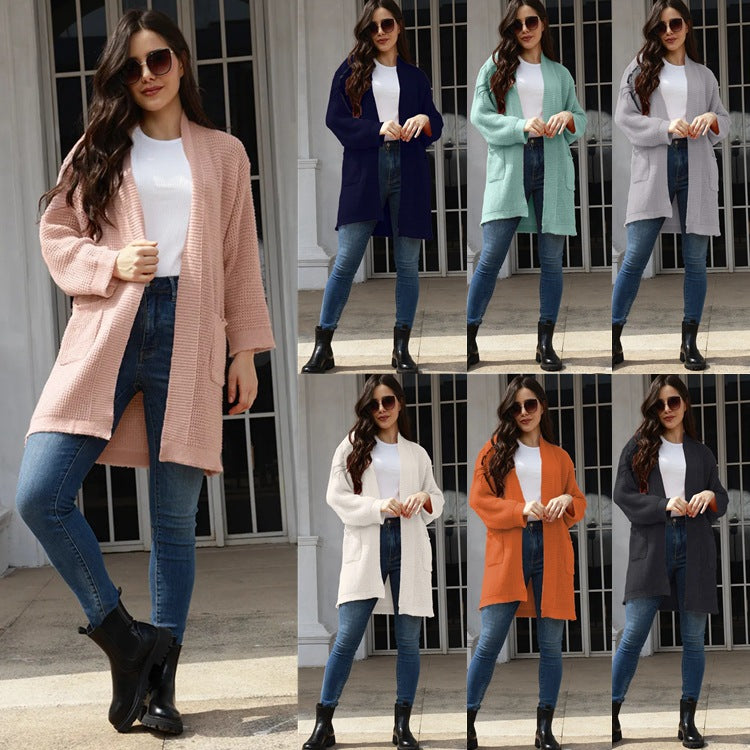 Damen Offene Strickjacke im lässigen Design mit praktischen Taschen EB