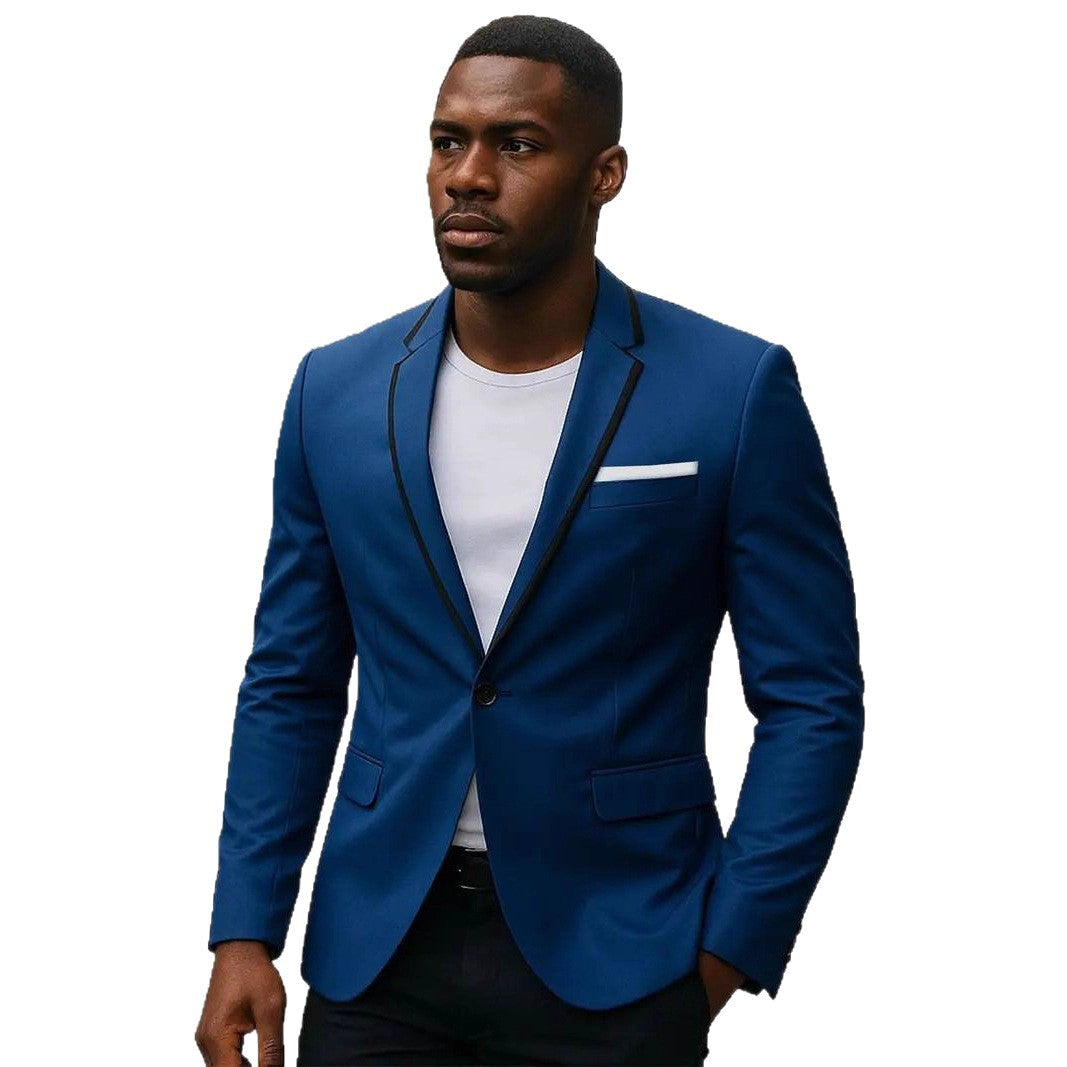 Herren nan einreihiges Slim-Fit Sakko mit kontrastierendem Reversbesatz und Pattentaschen EB