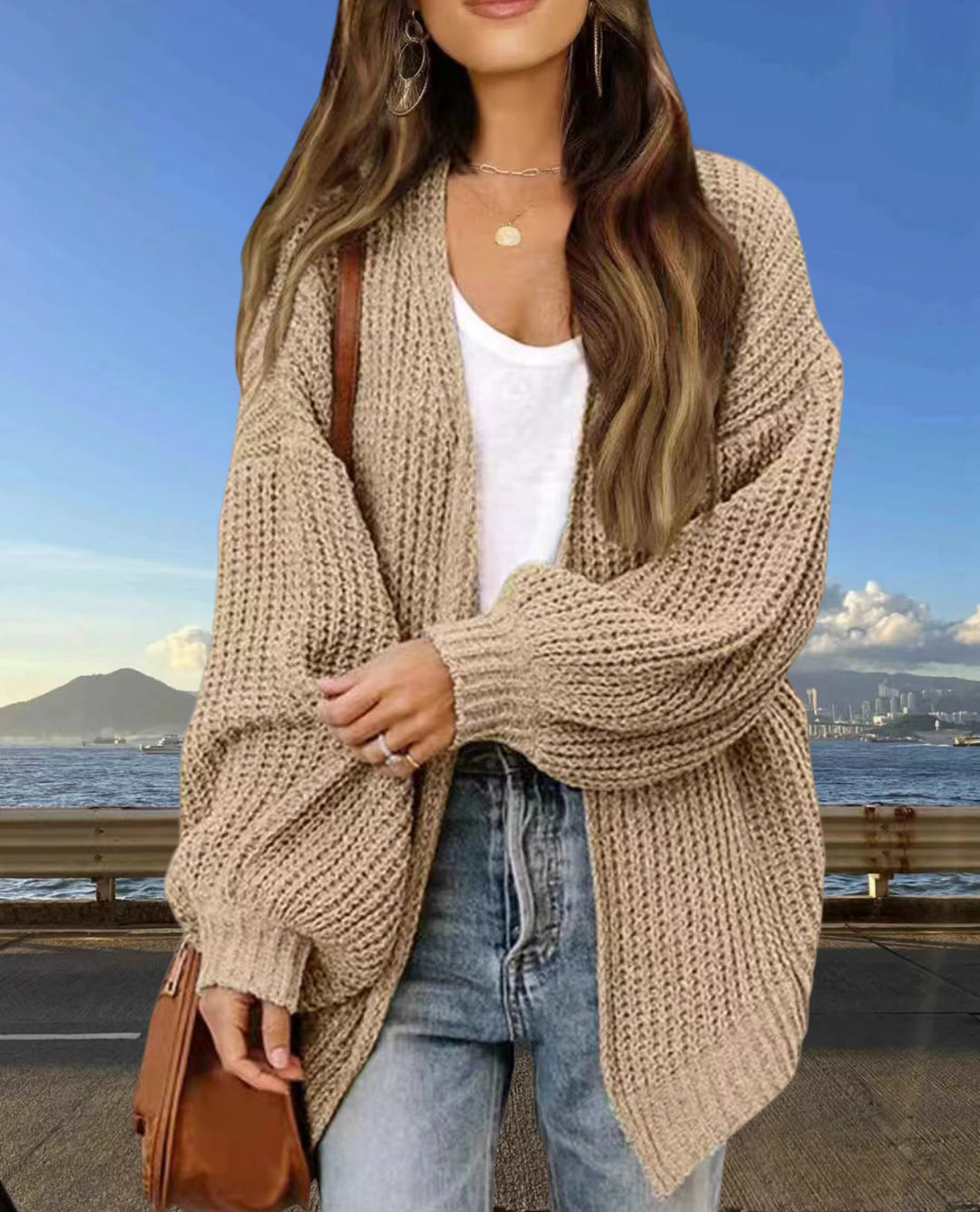 Damen Grobstrick Cardigan mit weitem Schnitt EB