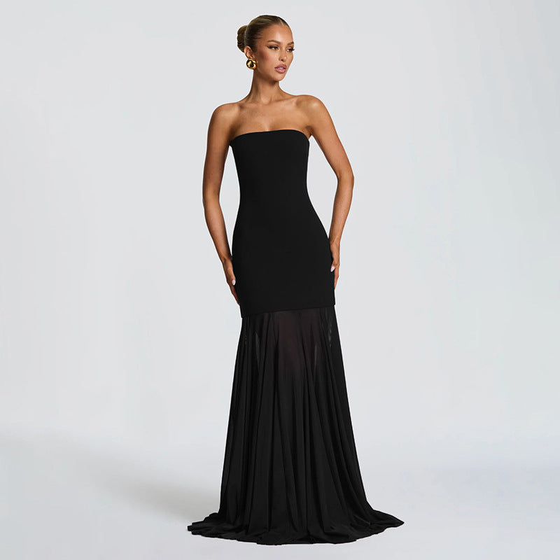 Damen Elegantes Abendkleid mit transparenten Drapierungen EB