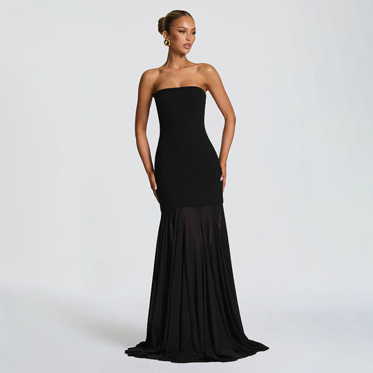 Damen Elegantes Abendkleid mit transparenten Drapierungen EB