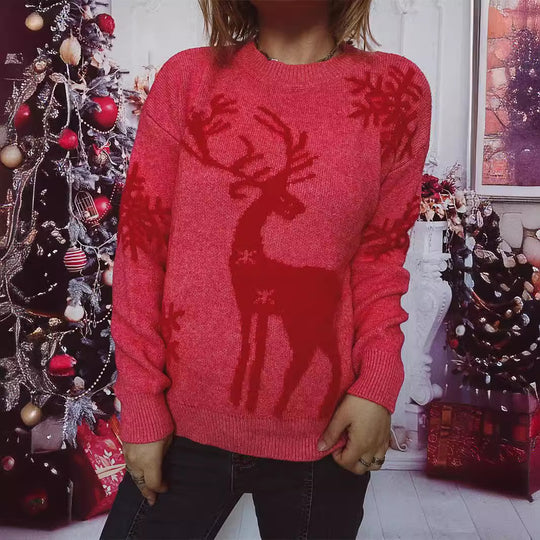 Damen Weihnachts-Pullover mit festlichem Rentiermotiv und angenehmem Schnitt EB