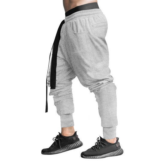 Herren nan Waffelstruktur-Jogginghose mit tiefem Schritt elastischem Komfortbund und konischem Beinabschluss EB