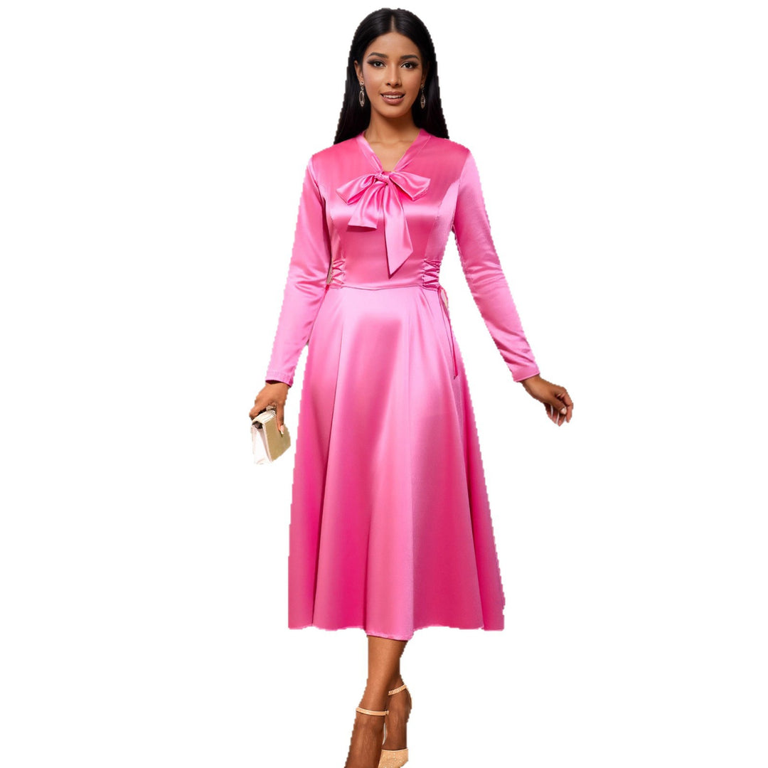 Damen Elegantes Midikleid mit Raffinierter Schleifenbindung EB