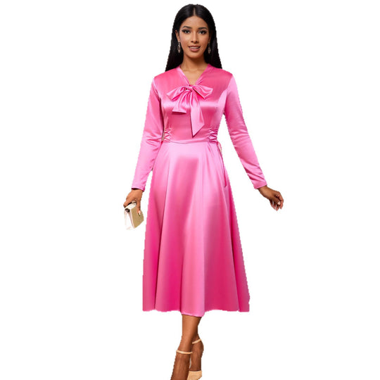 Damen Elegantes Midikleid mit Raffinierter Schleifenbindung EB
