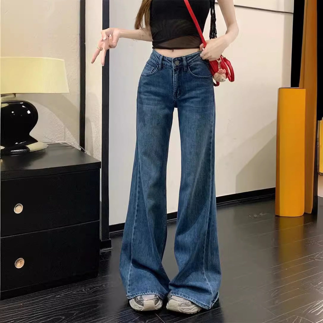 Damen Weit geschnittene High-Waist Jeans mit ausgefallenem Saum EB