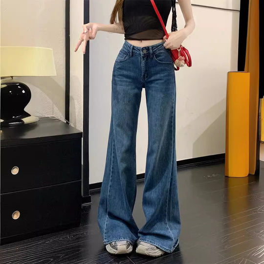 Damen Weit geschnittene High-Waist Jeans mit ausgefallenem Saum EB