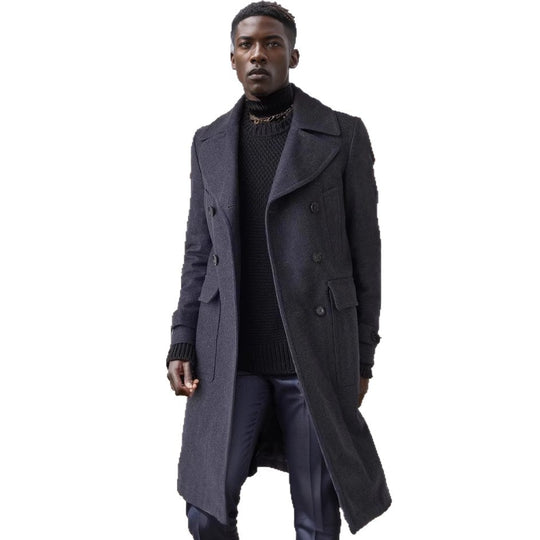 Herren eleganter, langer Doppelpeltz-Mantel EB