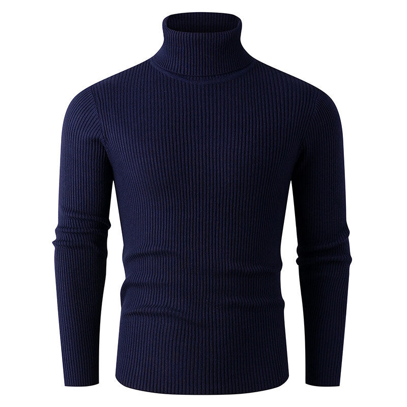 Herren nan taillierter Rippen-Strick Rollkragenpullover Slim Fit EB