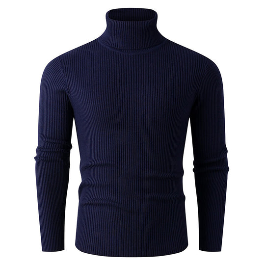 Herren nan taillierter Rippen-Strick Rollkragenpullover Slim Fit EB