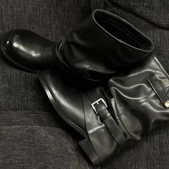 Damen modische Winterstiefel mit gerafftem Schaft und dekorativem Schnallenakzent EB