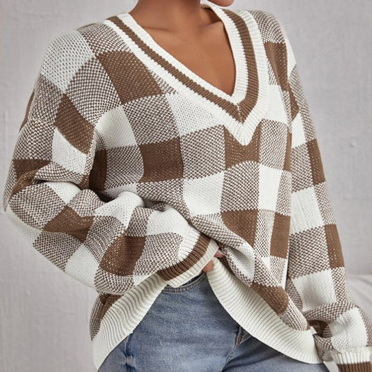 Damen Oversize-Karo-Pullover EB