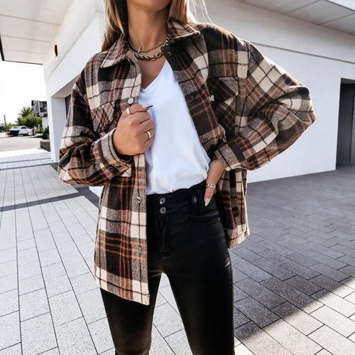 Damen Übergroße Karo-Pulloverjacke EB