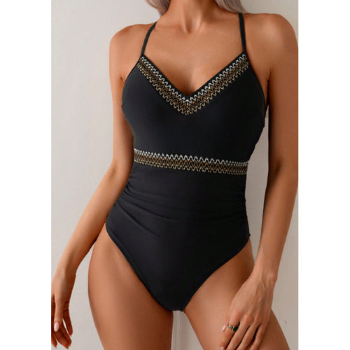 Damen Eleganter Badeanzug mit verziertem Ausschnitt EB