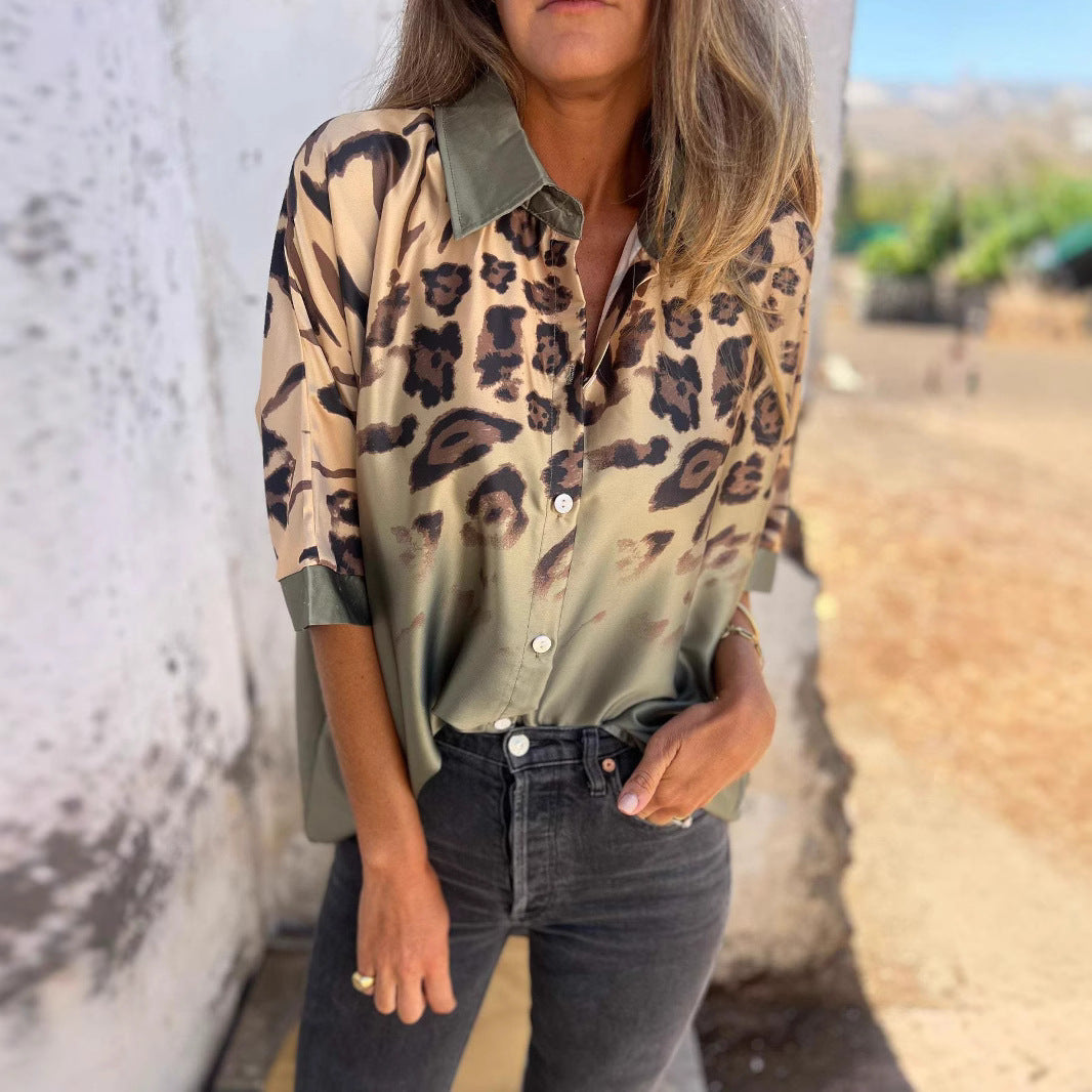 Damen Transparente Bluse mit animalischem Druck EB