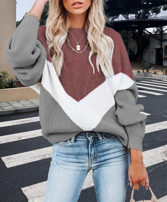 Damen Modischer Strickpullover mit innovativem Muster und weiten Ärmeln EB