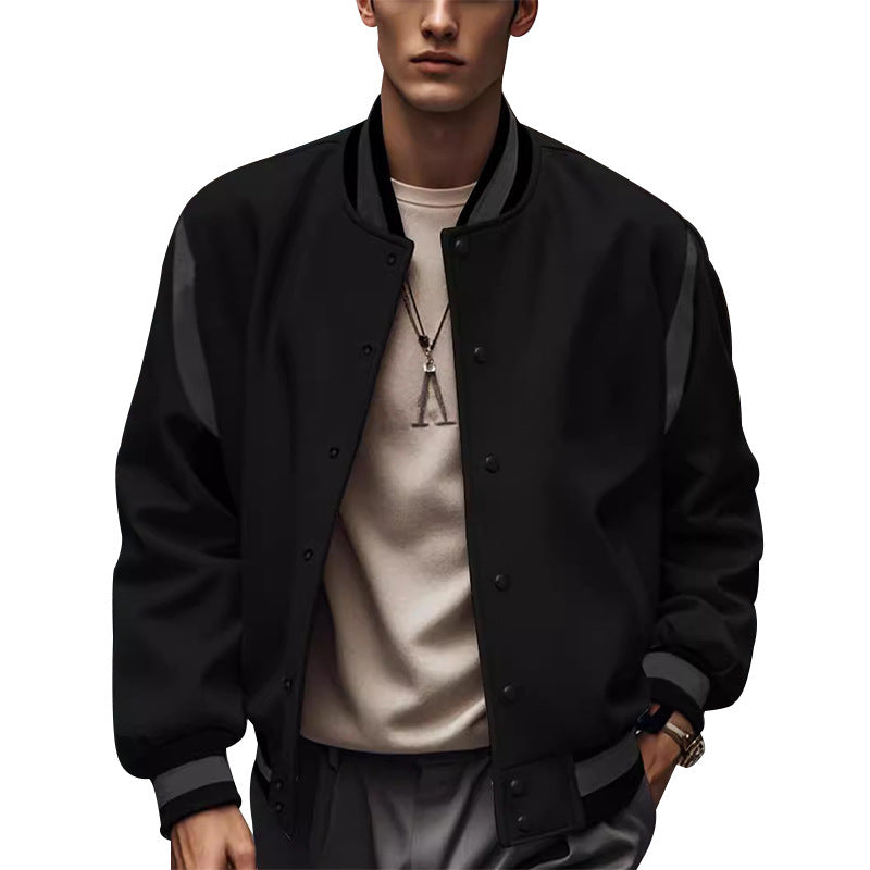 Herren Sportliche Collegejacke im retro Stil mit Kontrastärmeln und Druckknopfverschluss EB