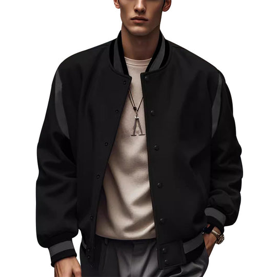 Herren Sportliche Collegejacke im retro Stil mit Kontrastärmeln und Druckknopfverschluss EB