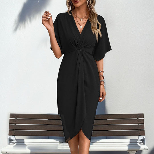Damen Wickelkleid mit elegantem Knotendesign und feinem V-Ausschnitt EB