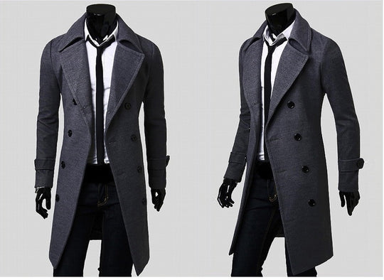 Herren nan taillierter zweireihiger Trenchcoat aus Wollmix mit klassischem Revers und Rückenschlitz EB