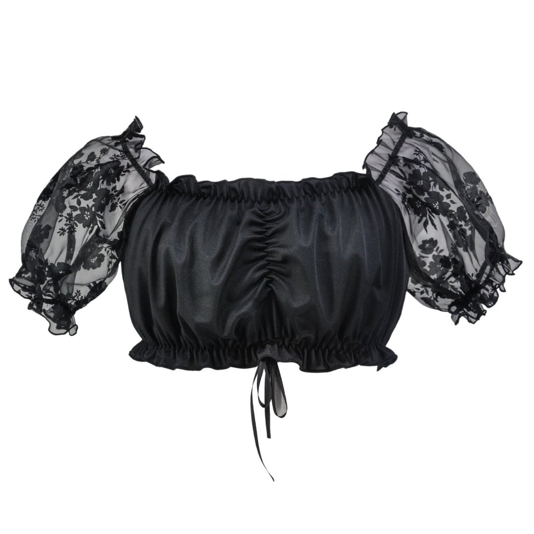 Damen nan bauchfreies Carmen Top mit geraffter Front und transparenten Puffärmeln EB