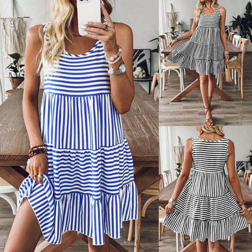 Damen Sommerliches Streifenkleid mit voluminösem Rüschensaum EB
