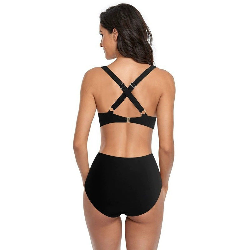Damen Bikini-Set mit hoch geschnittenem Höschen und modernem Kreuz-Riemen-Design EB