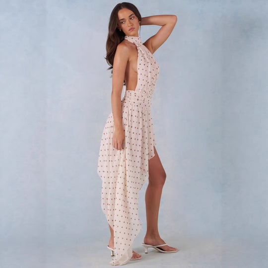 Damen Hochgeschlossenes Minikleid mit asymmetrischem Rock und fließendem Stoff EB