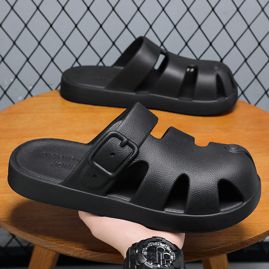 Damen nan geschlossene Sandalen-Pantolette mit ergonomischem Fußbett, verstellbarer Schnalle und rutschfester EVA-Laufsohle EB
