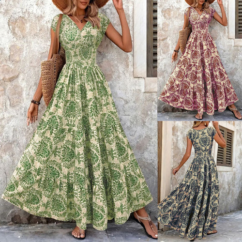 Damen Maxikleid mit eleganter V-Form und fliessendem Rock EB