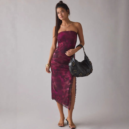 Damen Elegantes Bandeau-Kleid mit floralem Design und asymmetrischem Schnitt EB