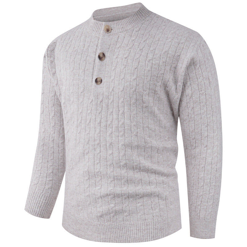 Herren Grobstrickpullover mit modernem Schalkragen und Knopfdetails EB