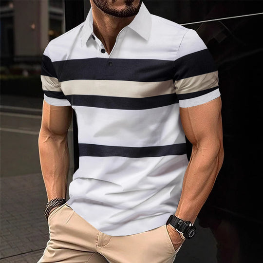 Herren Poloshirt mit modernem Streifenmuster und atmungsaktiver Baumwolle EB