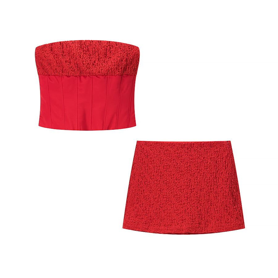 Damen Crop-Top und Miniröcke-Set mit elegantem Rüschenstil EB