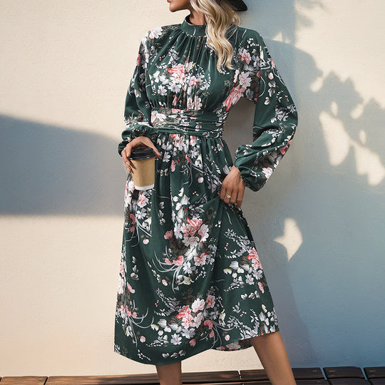 Damen Maxi-Kleid mit elegantem floralem Design und Rüschendetails EB