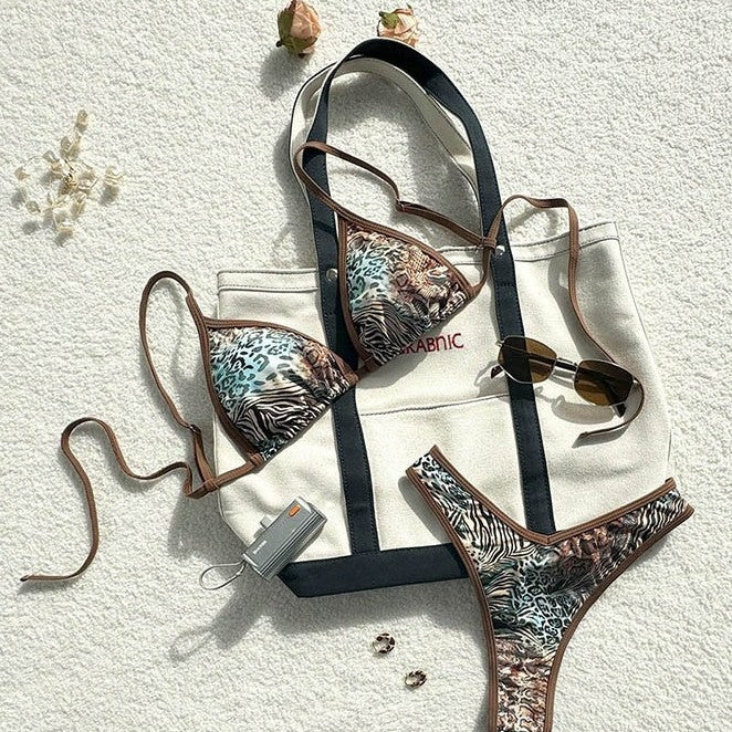 Damen Triangel-Bikini mit aufregendem Leopardenmuster und verstellbaren Trägern EB