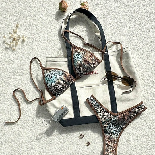 Damen Triangel-Bikini mit aufregendem Leopardenmuster und verstellbaren Trägern EB