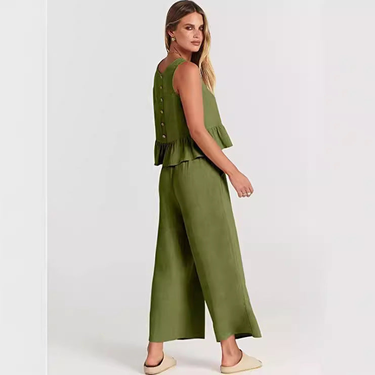 Damen Lässiger Peplum-Jumper mit weit geschnittenen Hosen EB