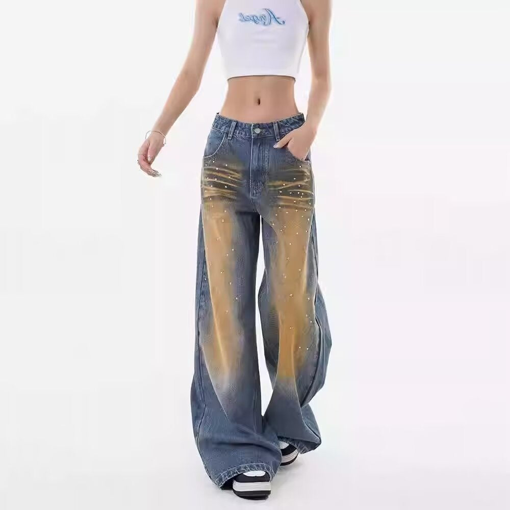 Damen Weite Denim-Jeans mit modischen Akzenten EB
