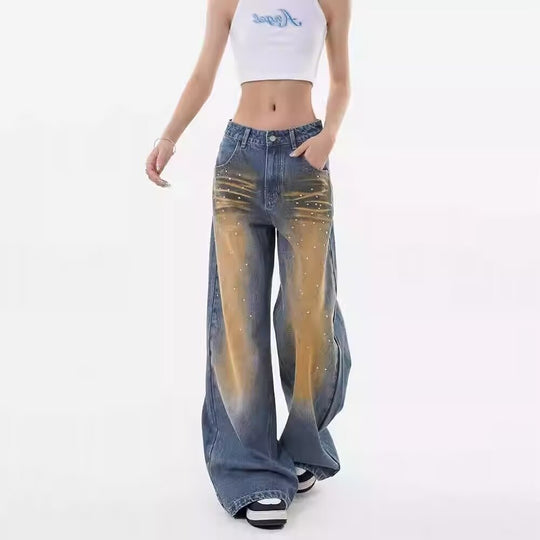 Damen Weite Denim-Jeans mit modischen Akzenten EB