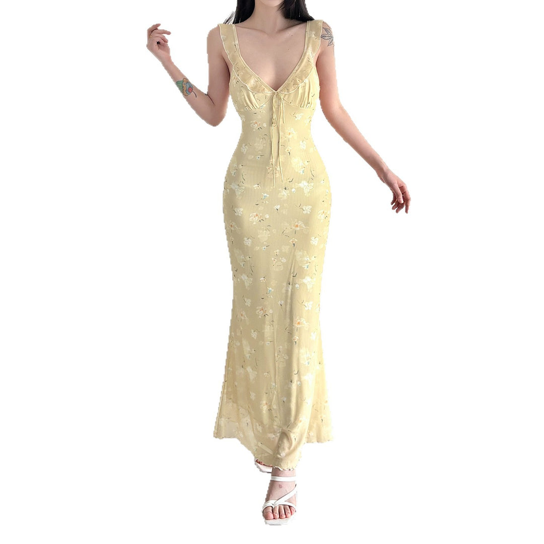 Damen Maxikleid mit floralem Design und verstellbarem Träger EB