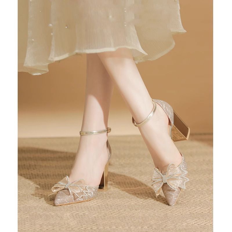 Damen elegante High Heels mit funkelndem Schleifendesign EB