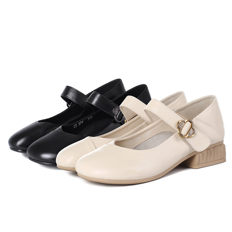 Damen Mary Jane Ballerinas mit dekorativem Riemen und bequemem Blockabsatz EB